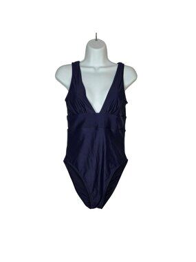Quince Italian Plunge One-Piece Swimsuit Navy Size M